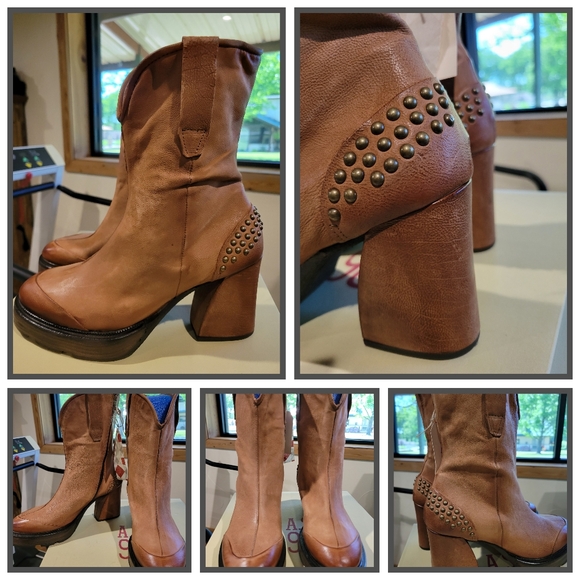 NWT A.S.98 Loddy Calvados Brown Retro Heel Boots 39